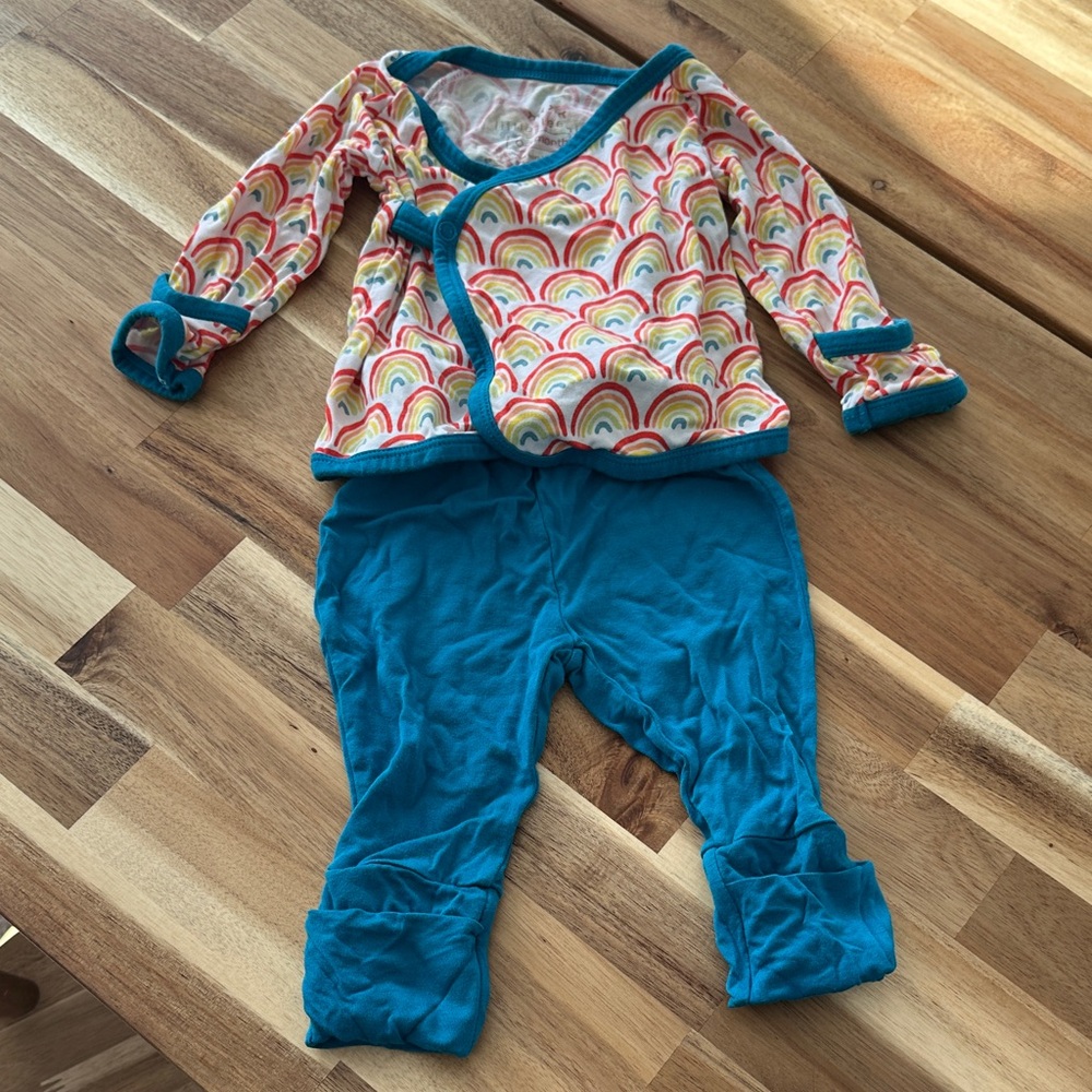 Little Sleepies Primary Rainbow Baby Wrap Top with Blue Pants